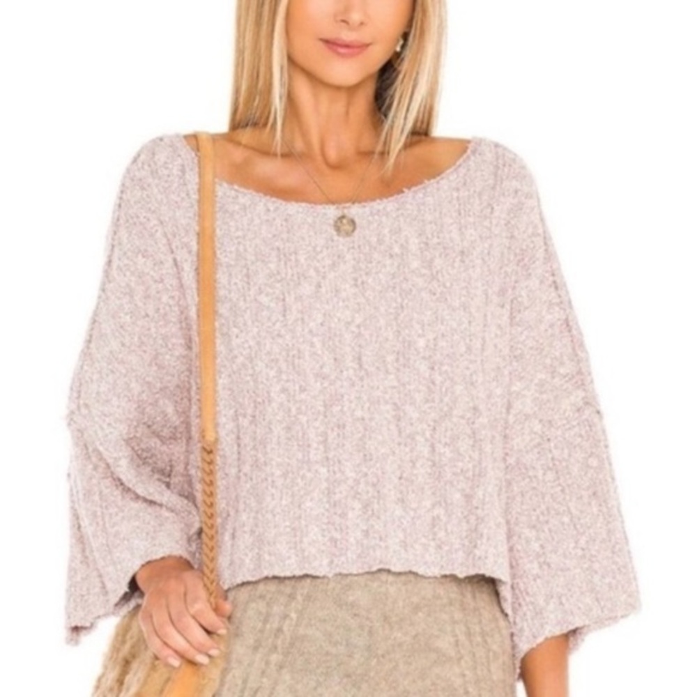 Free People sz L mauve mousse Good Day slubbed knit scoop neck pullover sweater